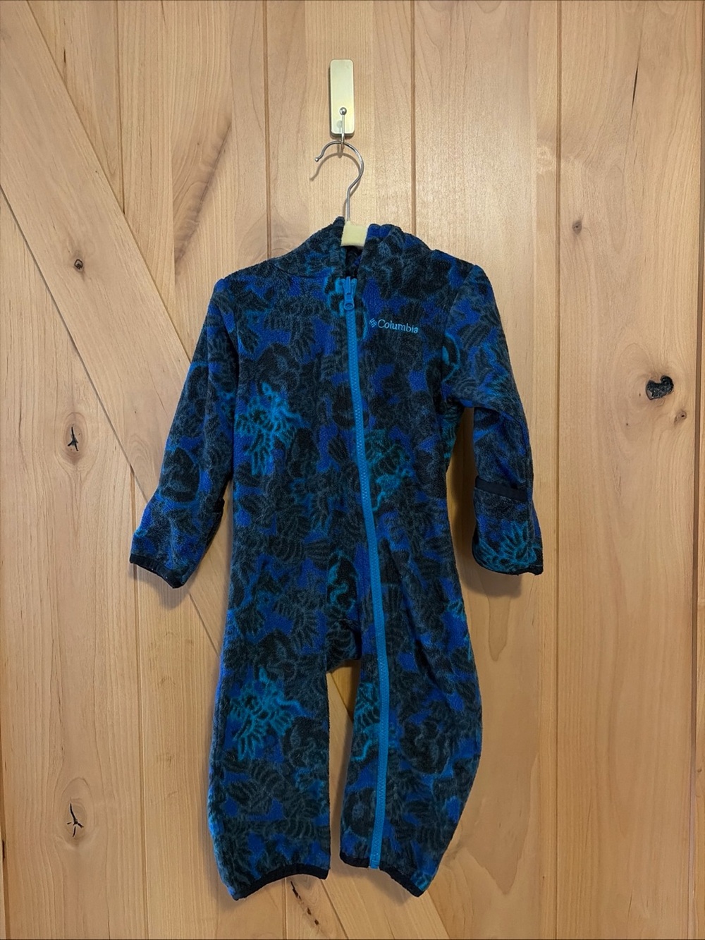 Columbia Jumpsuit One Piece 12-18 Months Fleece Blue Pattern Full Zip Bunting